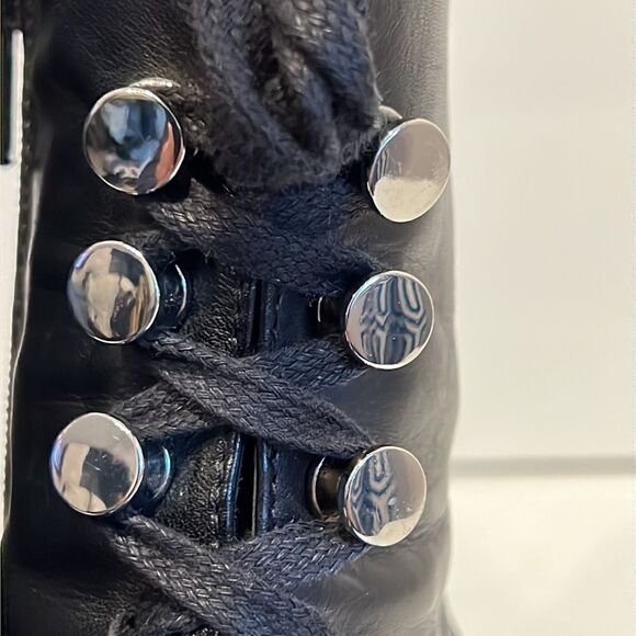 Napoleoni Black Leather Combat Moto Boots Size 37 - Picture 9 of 15